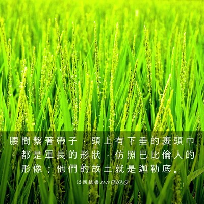Picture 03 - 以 西 結 書 23:15 CUVT - 腰 間 繫 著 帶 子 ， 頭 上 有 下 垂 - Bible Verse Picture