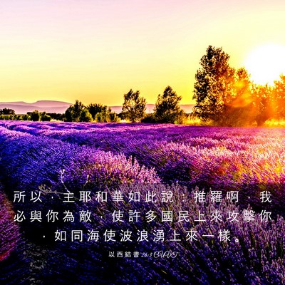 Picture 03 - 以 西 結 書 26:3 CUVT - 所 以 ， 主 耶 和 華 如 此 說 ： 推 - Bible Verse Picture