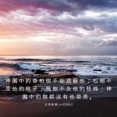 Picture 03 - 以 西 結 書 31:8 CUVT - 神 園 中 的 香 柏 樹 不 能 遮 蔽 他 - Bible Verse Picture