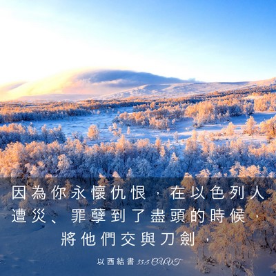 Picture 03 - 以 西 結 書 35:5 CUVT - 因 為 你 永 懷 仇 恨 ， 在 以 色 列 - Bible Verse Picture