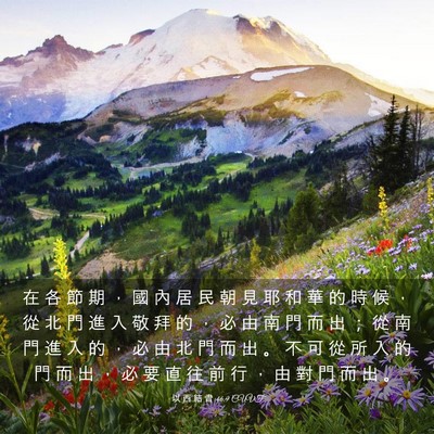 Picture 03 - 以 西 結 書 46:9 CUVT - 在 各 節 期 ， 國 內 居 民 朝 見 耶 - Bible Verse Picture