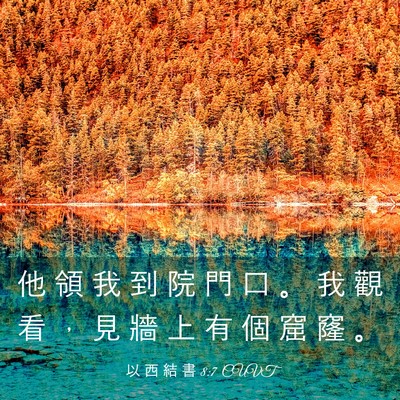 Picture 03 - 以 西 結 書 8:7 CUVT - 他 領 我 到 院 門 口 。 我 觀 看 ， - Bible Verse Picture