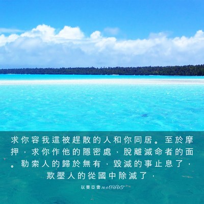 Picture 03 - 以 賽 亞 書 16:4 CUVT - 求 你 容 我 這 被 趕 散 的 人 和 你 - Bible Verse Picture