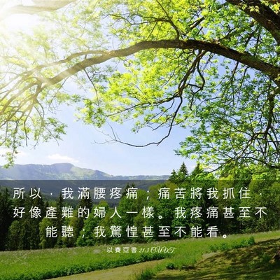 Picture 03 - 以 賽 亞 書 21:3 CUVT - 所 以 ， 我 滿 腰 疼 痛 ； 痛 苦 將 - Bible Verse Picture