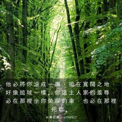 Picture 03 - 以 賽 亞 書 22:18 CUVT - 他 必 將 你 滾 成 一 團 ， 拋 在 寬 - Bible Verse Picture