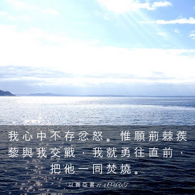Picture 03 - 以 賽 亞 書 27:4 CUVT - 我 心 中 不 存 忿 怒 。 惟 願 荊 棘 - Bible Verse Picture