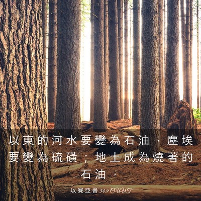 Picture 03 - 以 賽 亞 書 34:9 CUVT - 以 東 的 河 水 要 變 為 石 油 ， 塵 - Bible Verse Picture