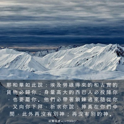 Picture 03 - 以 賽 亞 書 45:14 CUVT - 耶 和 華 如 此 說 ： 埃 及 勞 碌 得 - Bible Verse Picture