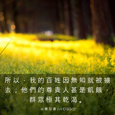 Picture 03 - 以 賽 亞 書 5:13 CUVT - 所 以 ， 我 的 百 姓 因 無 知 就 被 - Bible Verse Picture