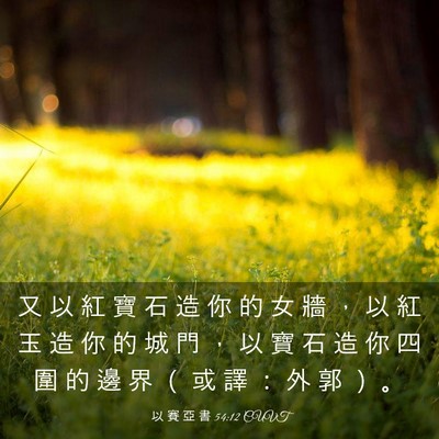 Picture 03 - 以 賽 亞 書 54:12 CUVT - 又 以 紅 寶 石 造 你 的 女 牆 ， 以 - Bible Verse Picture