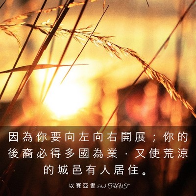 Picture 03 - 以 賽 亞 書 54:3 CUVT - 因 為 你 要 向 左 向 右 開 展 ； 你 - Bible Verse Picture