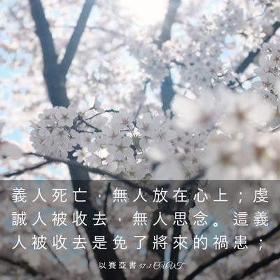 Picture 03 - 以 賽 亞 書 57:1 CUVT - 義 人 死 亡 ， 無 人 放 在 心 上 ； - Bible Verse Picture