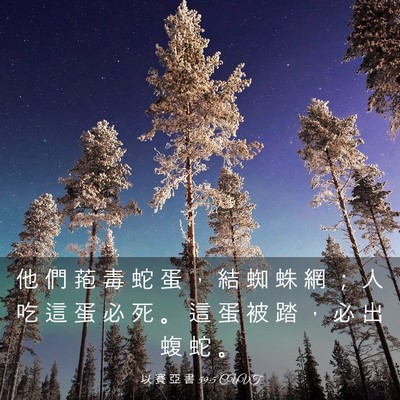 Picture 03 - 以 賽 亞 書 59:5 CUVT - 他 們 菢 毒 蛇 蛋 ， 結 蜘 蛛 網 ； - Bible Verse Picture