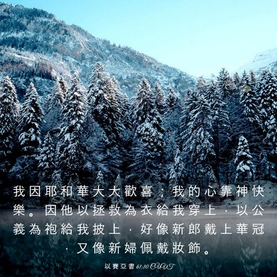 Picture 03 - 以 賽 亞 書 61:10 CUVT - 我 因 耶 和 華 大 大 歡 喜 ； 我 的 - Bible Verse Picture