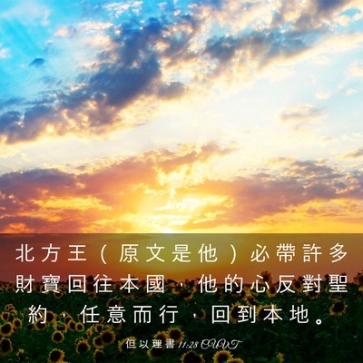 Picture 03 - 但 以 理 書 11:28 CUVT - 北 方 王 （ 原 文 是 他 ） 必 帶 許 - Bible Verse Picture
