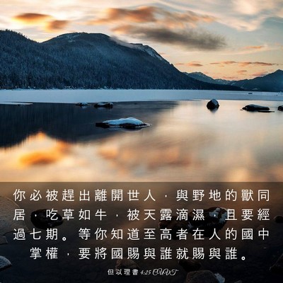 Picture 03 - 但 以 理 書 4:25 CUVT - 你 必 被 趕 出 離 開 世 人 ， 與 野 - Bible Verse Picture