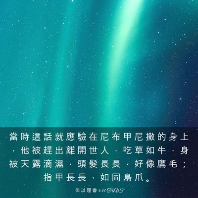 Picture 03 - 但 以 理 書 4:33 CUVT - 當 時 這 話 就 應 驗 在 尼 布 甲 尼 - Bible Verse Picture
