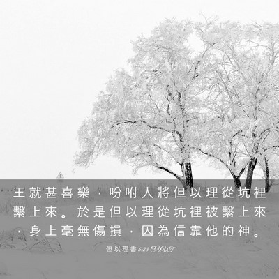 Picture 03 - 但 以 理 書 6:23 CUVT - 王 就 甚 喜 樂 ， 吩 咐 人 將 但 以 - Bible Verse Picture