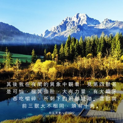 Picture 03 - 但 以 理 書 7:7 CUVT - 其 後 我 在 夜 間 的 異 象 中 觀 看 - Bible Verse Picture