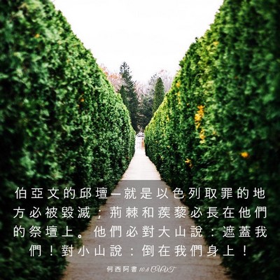 Picture 03 - 何 西 阿 書 10:8 CUVT - 伯 亞 文 的 邱 壇 ─ 就 是 以 色 列 - Bible Verse Picture