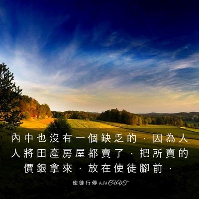 Picture 03 - 使 徒 行 傳 4:34 CUVT - 內 中 也 沒 有 一 個 缺 乏 的 ， 因 - Bible Verse Picture
