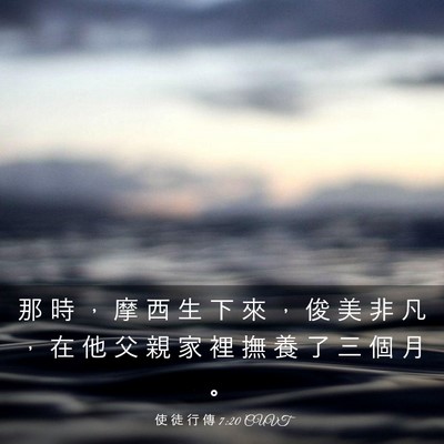 Picture 03 - 使 徒 行 傳 7:20 CUVT - 那 時 ， 摩 西 生 下 來 ， 俊 美 非 - Bible Verse Picture