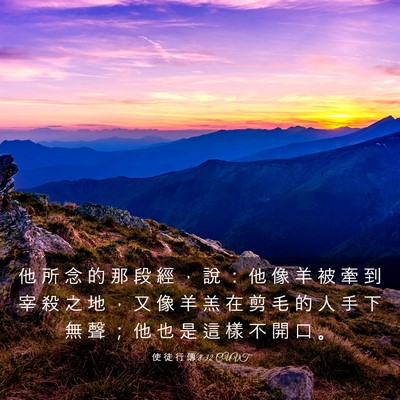 Picture 03 - 使 徒 行 傳 8:32 CUVT - 他 所 念 的 那 段 經 ， 說 ： 他 像 - Bible Verse Picture