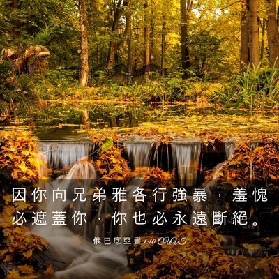 Picture 03 - 俄 巴 底 亞 書 1:10 CUVT - 因 你 向 兄 弟 雅 各 行 強 暴 ， 羞 - Bible Verse Picture