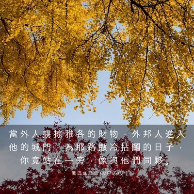 Picture 03 - 俄 巴 底 亞 書 1:11 CUVT - 當 外 人 擄 掠 雅 各 的 財 物 ， 外 - Bible Verse Picture