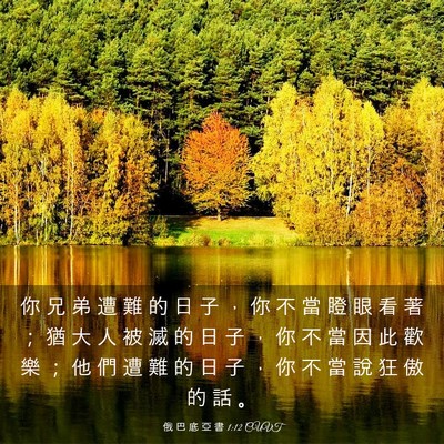 Picture 03 - 俄 巴 底 亞 書 1:12 CUVT - 你 兄 弟 遭 難 的 日 子 ， 你 不 當 - Bible Verse Picture