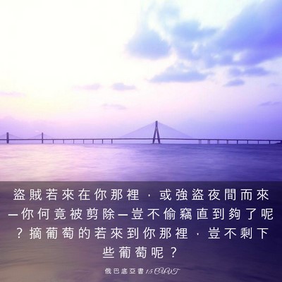 Picture 03 - 俄 巴 底 亞 書 1:5 CUVT - 盜 賊 若 來 在 你 那 裡 ， 或 強 盜 - Bible Verse Picture