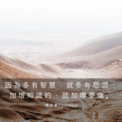 Picture 03 - 傳 道 書 1:18 CUVT - 因 為 多 有 智 慧 ， 就 多 有 愁 煩 - Bible Verse Picture