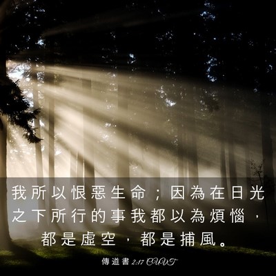 Picture 03 - 傳 道 書 2:17 CUVT - 我 所 以 恨 惡 生 命 ； 因 為 在 日 - Bible Verse Picture
