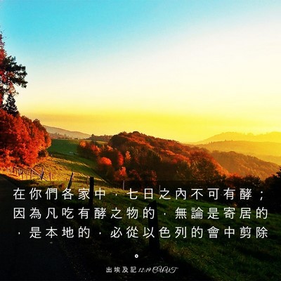 Picture 03 - 出 埃 及 記 12:19 CUVT - 在 你 們 各 家 中 ， 七 日 之 內 不 - Bible Verse Picture