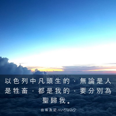Picture 03 - 出 埃 及 記 13:2 CUVT - 以 色 列 中 凡 頭 生 的 ， 無 論 是 - Bible Verse Picture