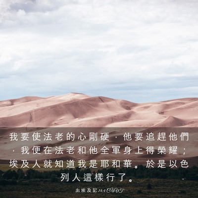 Picture 03 - 出 埃 及 記 14:4 CUVT - 我 要 使 法 老 的 心 剛 硬 ， 他 要 - Bible Verse Picture
