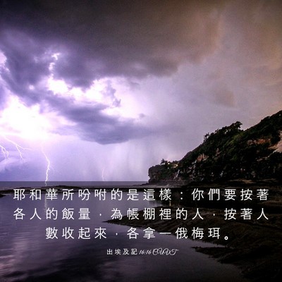 Picture 03 - 出 埃 及 記 16:16 CUVT - 耶 和 華 所 吩 咐 的 是 這 樣 ： 你 - Bible Verse Picture