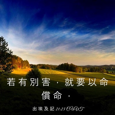 Picture 03 - 出 埃 及 記 21:23 CUVT - 若 有 別 害 ， 就 要 以 命 償 命 - Bible Verse Picture