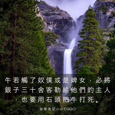 Picture 03 - 出 埃 及 記 21:32 CUVT - 牛 若 觸 了 奴 僕 或 是 婢 女 ， 必 - Bible Verse Picture