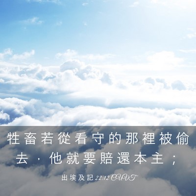 Picture 03 - 出 埃 及 記 22:12 CUVT - 牲 畜 若 從 看 守 的 那 裡 被 偷 去 - Bible Verse Picture