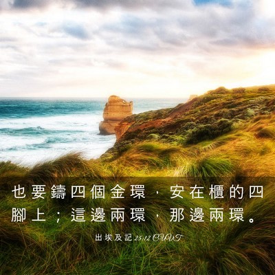 Picture 03 - 出 埃 及 記 25:12 CUVT - 也 要 鑄 四 個 金 環 ， 安 在 櫃 的 - Bible Verse Picture