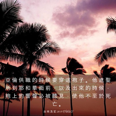 Picture 03 - 出 埃 及 記 28:35 CUVT - 亞 倫 供 職 的 時 候 要 穿 這 袍 子 - Bible Verse Picture