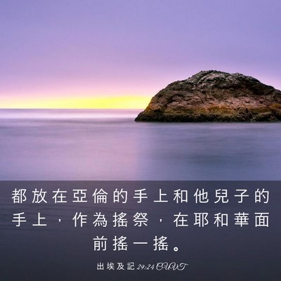 Picture 03 - 出 埃 及 記 29:24 CUVT - 都 放 在 亞 倫 的 手 上 和 他 兒 子 - Bible Verse Picture
