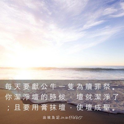 Picture 03 - 出 埃 及 記 29:36 CUVT - 每 天 要 獻 公 牛 一 隻 為 贖 罪 祭 - Bible Verse Picture
