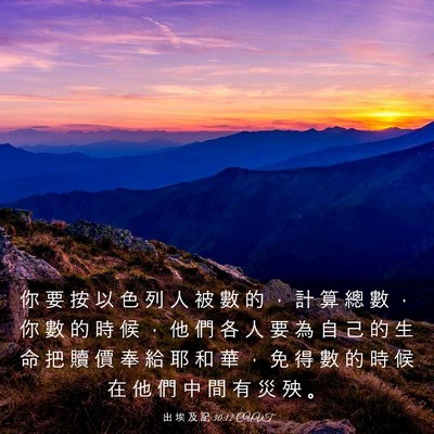 Picture 03 - 出 埃 及 記 30:12 CUVT - 你 要 按 以 色 列 人 被 數 的 ， 計 - Bible Verse Picture