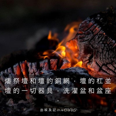 Picture 03 - 出 埃 及 記 35:16 CUVT - 燔 祭 壇 和 壇 的 銅 網 ， 壇 的 杠 - Bible Verse Picture