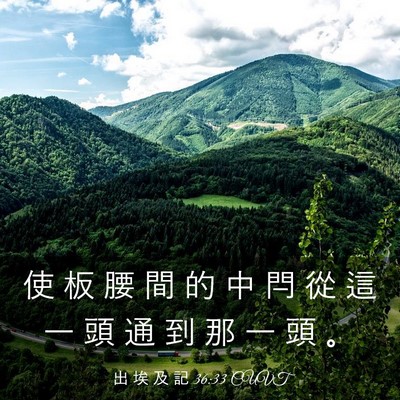 Picture 03 - 出 埃 及 記 36:33 CUVT - 使 板 腰 間 的 中 閂 從 這 一 頭 通 - Bible Verse Picture