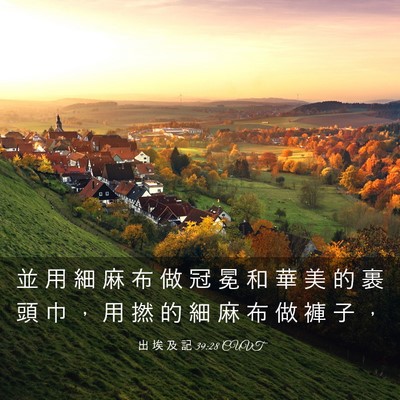 Picture 03 - 出 埃 及 記 39:28 CUVT - 並 用 細 麻 布 做 冠 冕 和 華 美 的 - Bible Verse Picture