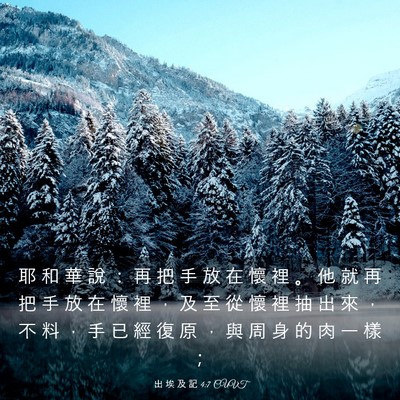 Picture 03 - 出 埃 及 記 4:7 CUVT - 耶 和 華 說 ： 再 把 手 放 在 懷 裡 - Bible Verse Picture