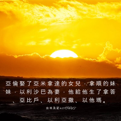 Picture 03 - 出 埃 及 記 6:23 CUVT - 亞 倫 娶 了 亞 米 拿 達 的 女 兒 ， - Bible Verse Picture